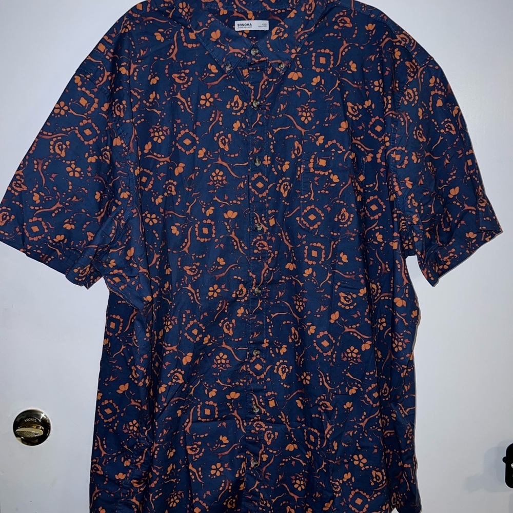 Sonoma Perfect Length Button-Down Shirt Blue Orange Batik Size 4XB